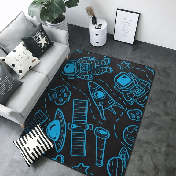 Area Rugs For Living Room Decor - Blue Astronaut Space Doodles Soft Anti Slip Throw Washable Rugs 5x7 For Bedroom, Indoor Carpet For Bedroom Living Room 80x58In