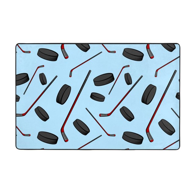 Area Rugs For Living Room Decor Blue Hockey Sticks Pucks Cute Anti