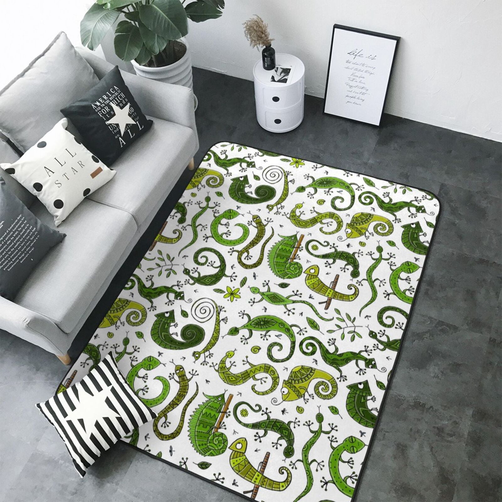 Cool Rug Lizard Area Rugs For Living Room Decor - Bohemian Gecko Lizard Green Soft Anti ...