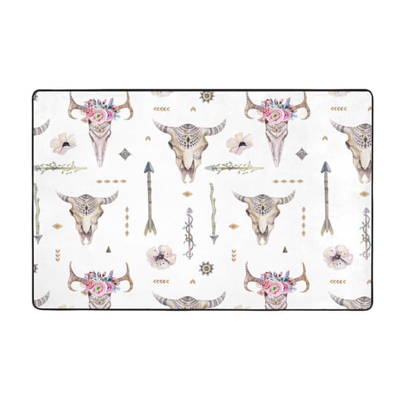Area Rugs For Living Room Decor - Boho Cow Skull Arrows Indian Anti Slip Throw Washable Rugs 3x5 For Bedroom, Soft Indoor Carpet For Bedroom Living Room 60x39In