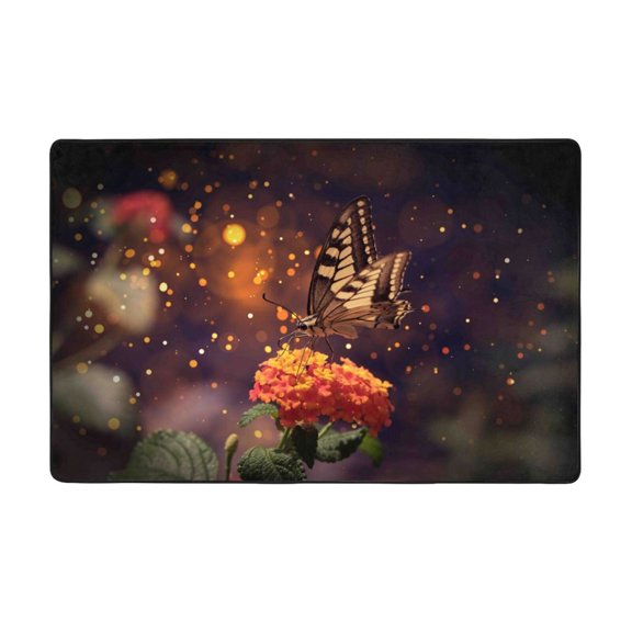 Area Rugs For Living Room Decor - Butterfly Sitting On A Flower Anti Slip Throw Washable Rugs 3x5 For Bedroom, Soft Indoor Carpet For Bedroom Living Room 60x39In