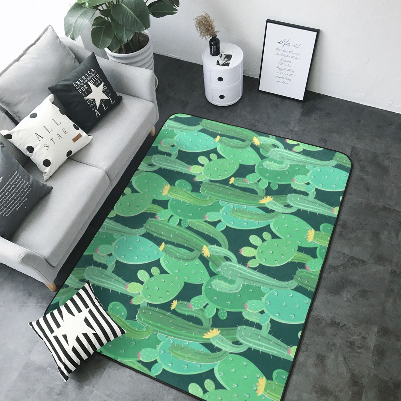 Area Rugs For Living Room Decor Cactus green Pattern Soft Anti Slip