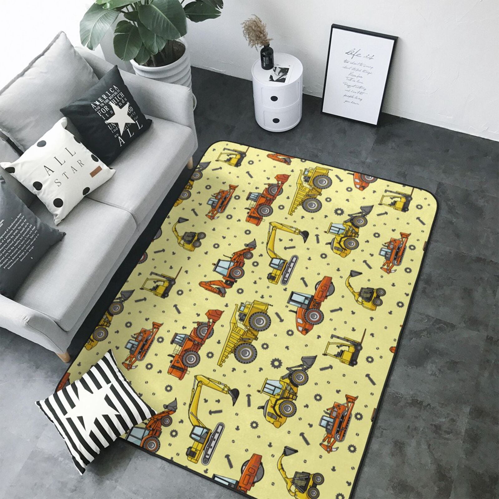 Area Rugs For Living Room Decor - Cartoon Car Yellow Soft Anti Slip ...