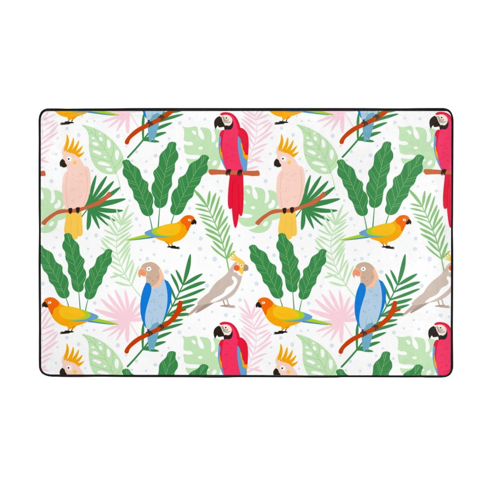 Area Rugs For Living Room Decor Cartoon Colorful Cute Parrot Plant