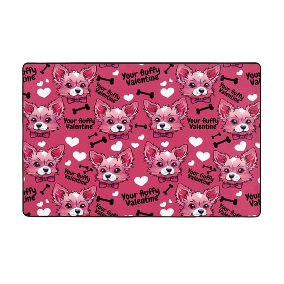 Area Rugs For Living Room Decor - Cartoon Cute Dog Rose Red Anti Slip Throw Washable Rugs 3x5 For Bedroom, Soft Indoor Carpet For Bedroom Living Room 60x39In