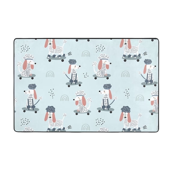 Area Rugs For Living Room Decor - Cartoon Cute Poodle Dog Funny Anti Slip Throw Washable Rugs 3x5 For Bedroom, Soft Indoor Carpet For Bedroom Living Room 60x39In