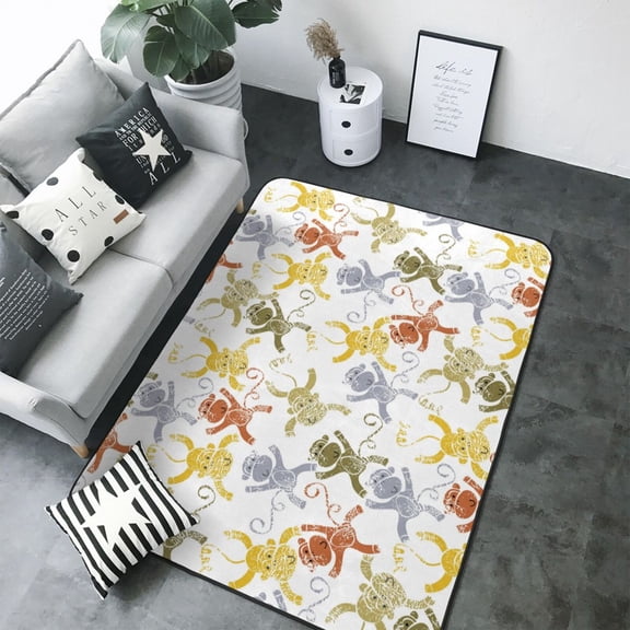 Area Rugs For Living Room Decor - Cartoon Monkey Soft Anti Slip Throw Washable Rugs 5x7 For Bedroom, Indoor Carpet For Bedroom Living Room 80x58In