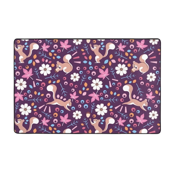 Area Rugs For Living Room Decor - Casual Cartoon Cute Squirrel Anti Slip Throw Washable Rugs 3x5 For Bedroom, Soft Indoor Carpet For Bedroom Living Room 60x39In