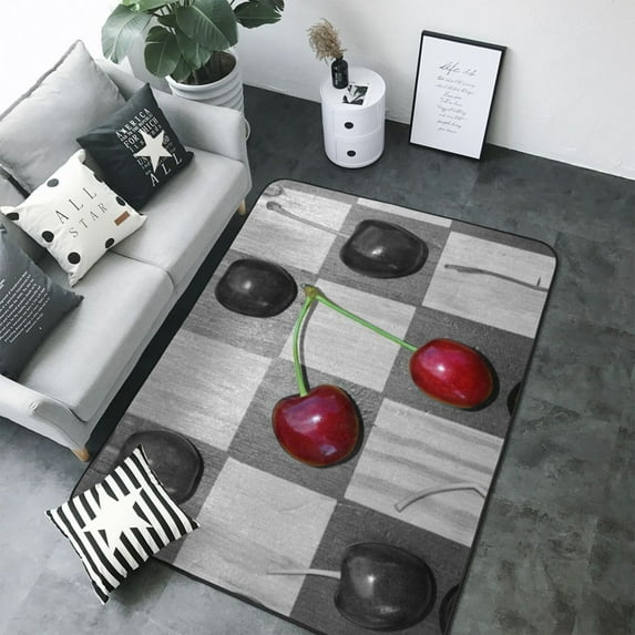Area Rugs For Living Room Decor - Cherries laid Soft Anti Slip Throw Washable Rugs 5x7 For Bedroom, Indoor Carpet For Bedroom Living Room 80x58In