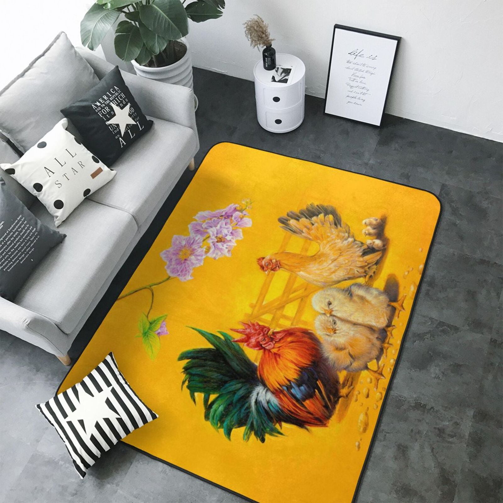Area Rugs For Living Room Decor - Chicken Family Rooster Hen Chicks ...