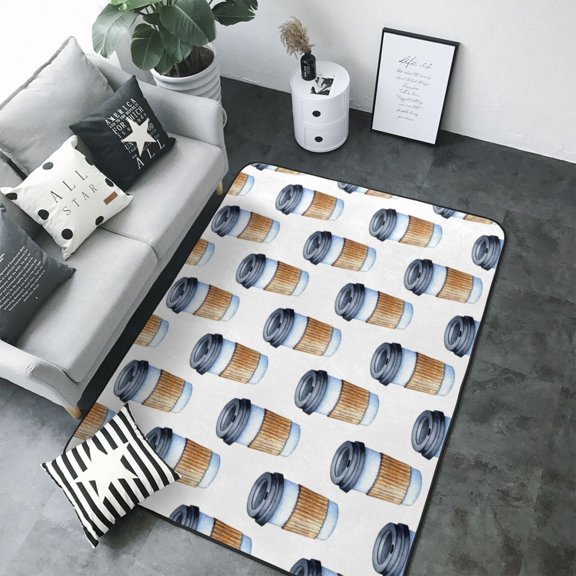 Area Rugs For Living Room Decor - Coffee To Go Pattern Soft Anti Slip Throw Washable Rugs 5x7 For Bedroom, Indoor Carpet For Bedroom Living Room 80x58In