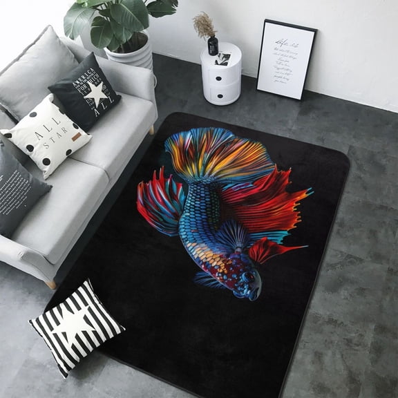 Area Rugs For Living Room Decor - Colorful Betta Fish Soft Anti Slip Throw Washable Rugs 5x7 For Bedroom, Indoor Carpet For Bedroom Living Room 80x58In