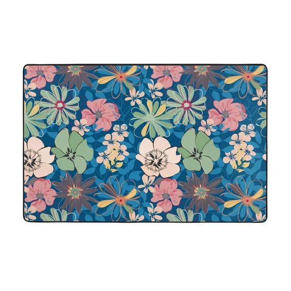 Area Rugs For Living Room Decor - Colorful Flowers Aa Anti Slip Throw Washable Rugs 3x5 For Bedroom, Soft Indoor Carpet For Bedroom Living Room 60x39In