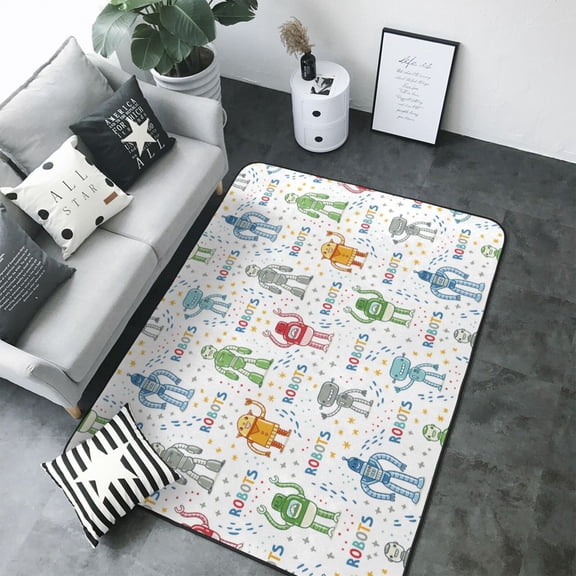 Area Rugs For Living Room Decor - Colorful robot Soft Anti Slip Throw Washable Rugs 5x7 For Bedroom, Indoor Carpet For Bedroom Living Room 80x58In