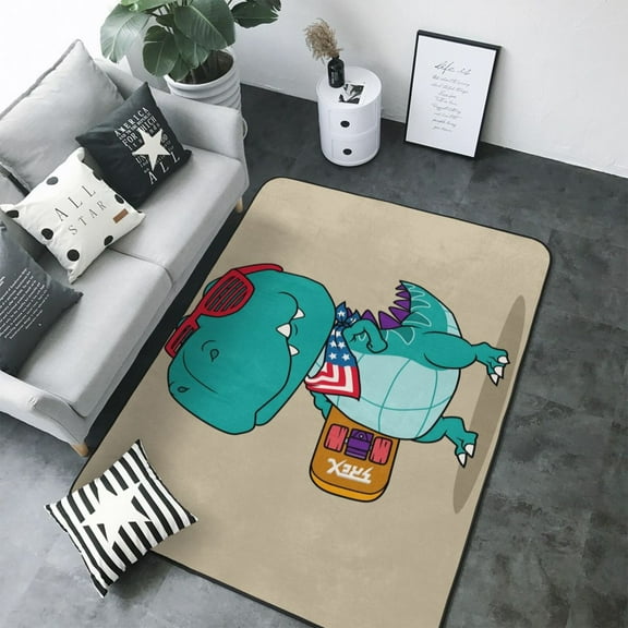 Area Rugs For Living Room Decor - Cool Dino Playing Skateboard Soft Anti Slip Throw Washable Rugs 5x7 For Bedroom, Indoor Carpet For Bedroom Living Room 80x58In