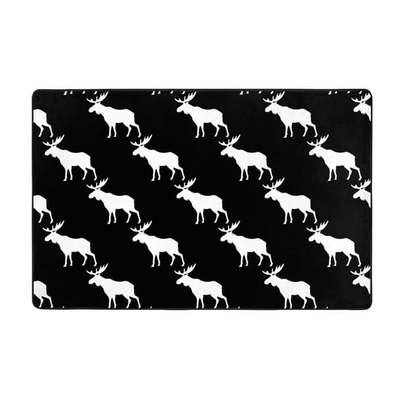 Area Rugs For Living Room Decor - Cool White Moose Elk Black Anti Slip Throw Washable Rugs 3x5 For Bedroom, Soft Indoor Carpet For Bedroom Living Room 60x39In