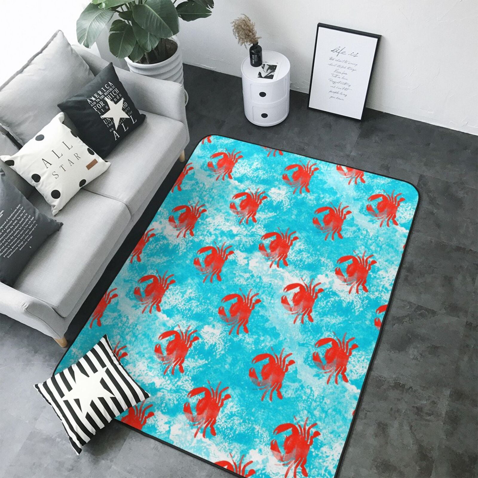 Area Rugs For Living Room Decor - Crab Swims In The Ocean Anti Slip ...