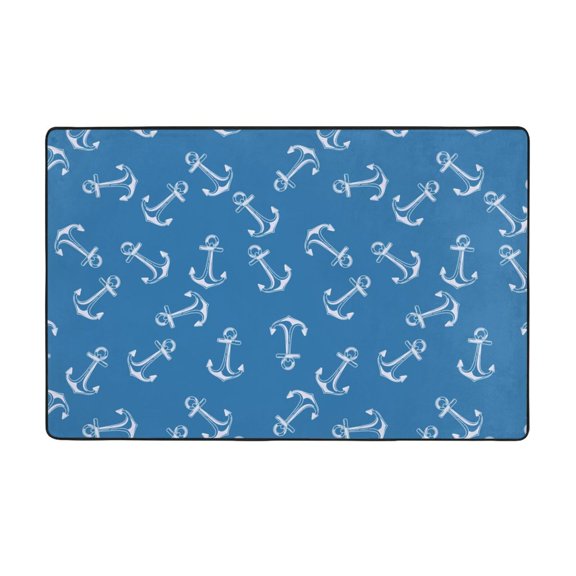 Area Rugs For Living Room Decor - Creative Anchor Blue Cartoon Anti Slip Throw Washable Rugs 3x5 For Bedroom, Soft Indoor Carpet For Bedroom Living Room 60x39In