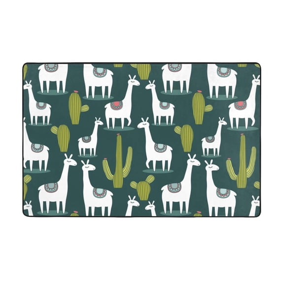 Area Rugs For Living Room Decor - Cute Alpaca Lamas Cacti Anti Slip Throw Washable Rugs 3x5 For Bedroom, Soft Indoor Carpet For Bedroom Living Room 60x39In