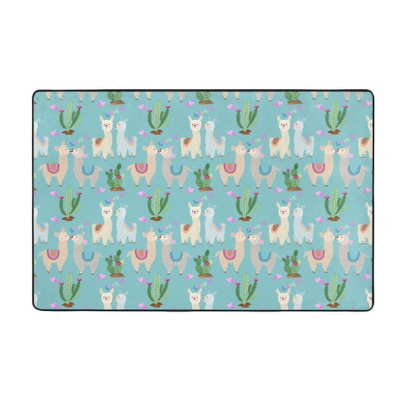 Area Rugs For Living Room Decor - Cute Alpaca Lamas Cactus Heart Anti Slip Throw Washable Rugs 3x5 For Bedroom, Soft Indoor Carpet For Bedroom Living Room 60x39In