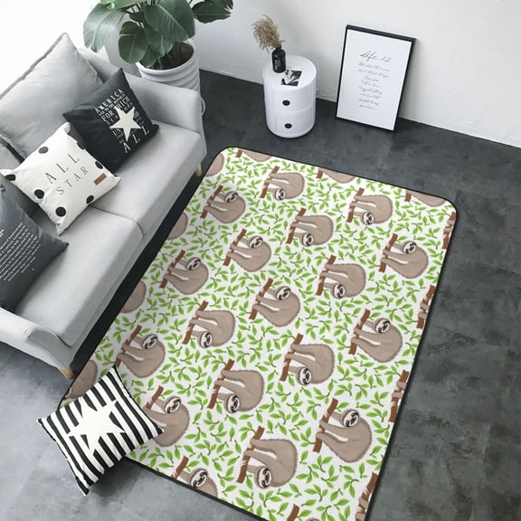 Area Rugs For Living Room Decor - Cute Animal Sloth On A Branch Soft Anti Slip Throw Washable Rugs 5x7 For Bedroom, Indoor Carpet For Bedroom Living Room 80x58In