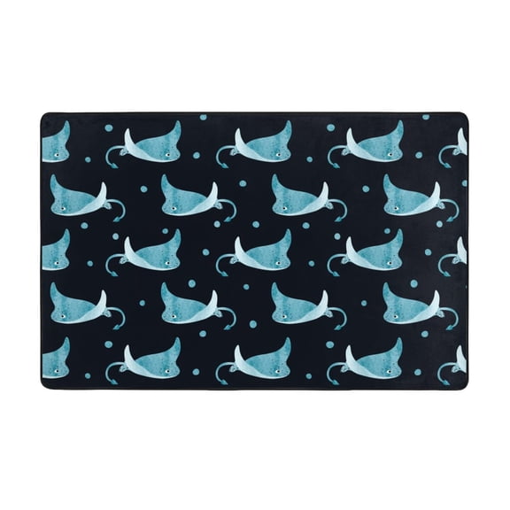 Area Rugs For Living Room Decor - Cute Blue Stingray Polka Dots Anti Slip Throw Washable Rugs 3x5 For Bedroom, Soft Indoor Carpet For Bedroom Living Room 60x39In