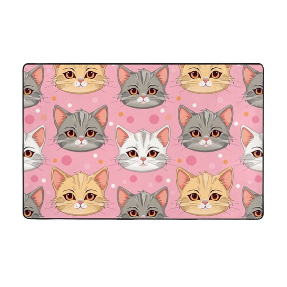 Area Rugs For Living Room Decor - Cute Cartoon Cat Face Pink Anti Slip Throw Washable Rugs 3x5 For Bedroom, Soft Indoor Carpet For Bedroom Living Room 60x39In