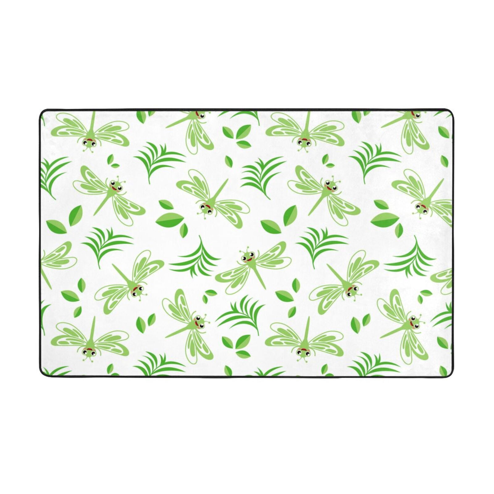 Area Rugs For Living Room Decor Cute Dragonfly Green Anti Slip Throw