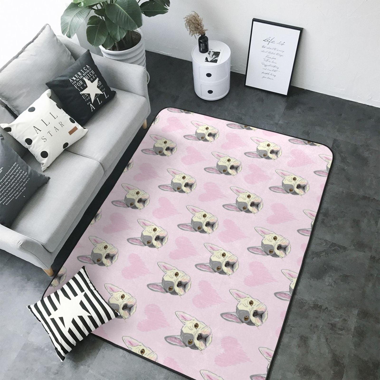 Area Rugs For Living Room Decor Cute French Bulldog Face Love Soft