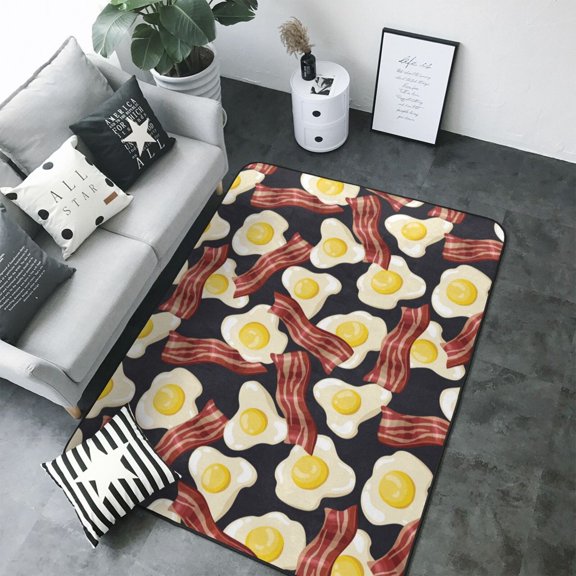 Area Rugs For Living Room Decor - Cute Fried Egg Meat Soft Anti Slip Throw Washable Rugs 5x7 For Bedroom, Indoor Carpet For Bedroom Living Room 80x58In