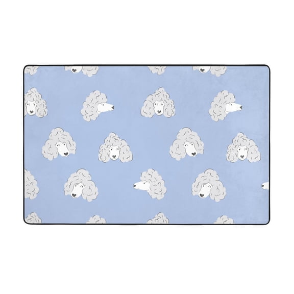 Area Rugs For Living Room Decor - Cute Funny Poodle Dog Blue Anti Slip Throw Washable Rugs 3x5 For Bedroom, Soft Indoor Carpet For Bedroom Living Room 60x39In