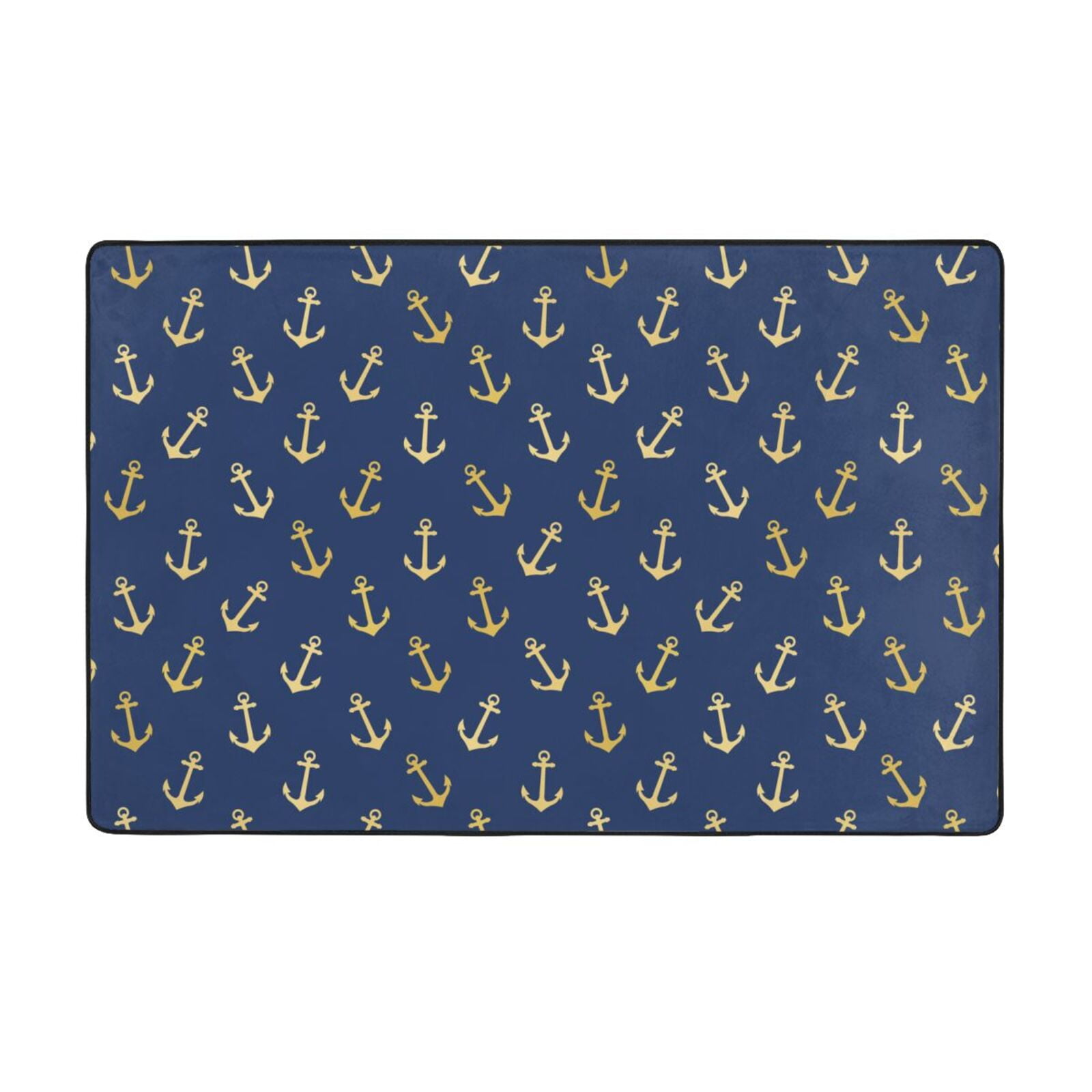 Area Rugs For Living Room Decor Cute Golden Anchor Navyblue Anti Slip