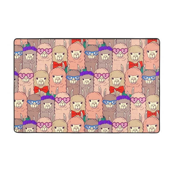 Area Rugs For Living Room Decor - Cute Lamas Anti Slip Throw Washable Rugs 3x5 For Bedroom, Soft Indoor Carpet For Bedroom Living Room 60x39In