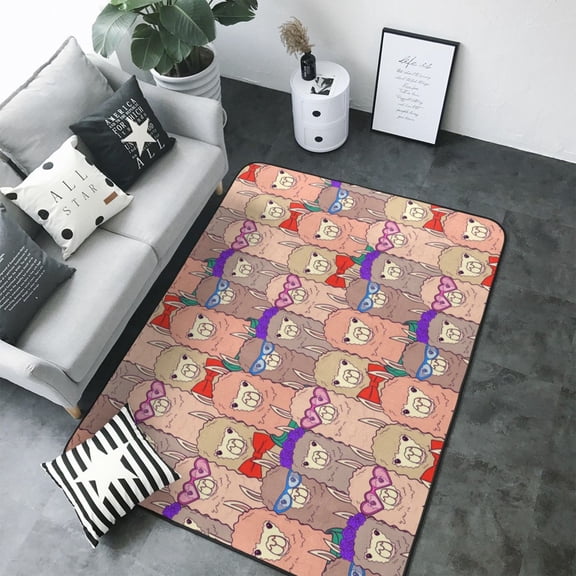 Area Rugs For Living Room Decor - Cute Lamas Soft Anti Slip Throw Washable Rugs 5x7 For Bedroom, Indoor Carpet For Bedroom Living Room 80x58In