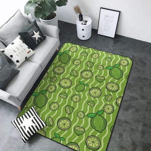 Area Rugs For Living Room Decor - Cute Limes Stripe Soft Anti Slip Throw Washable Rugs 5x7 For Bedroom, Indoor Carpet For Bedroom Living Room 80x58In