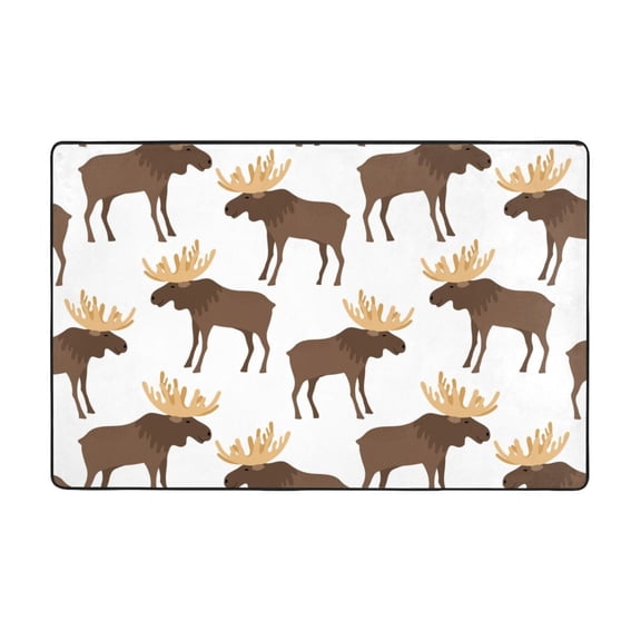 Area Rugs For Living Room Decor - Cute Moose Horns Elk Cartoon Anti Slip Throw Washable Rugs 3x5 For Bedroom, Soft Indoor Carpet For Bedroom Living Room 60x39In