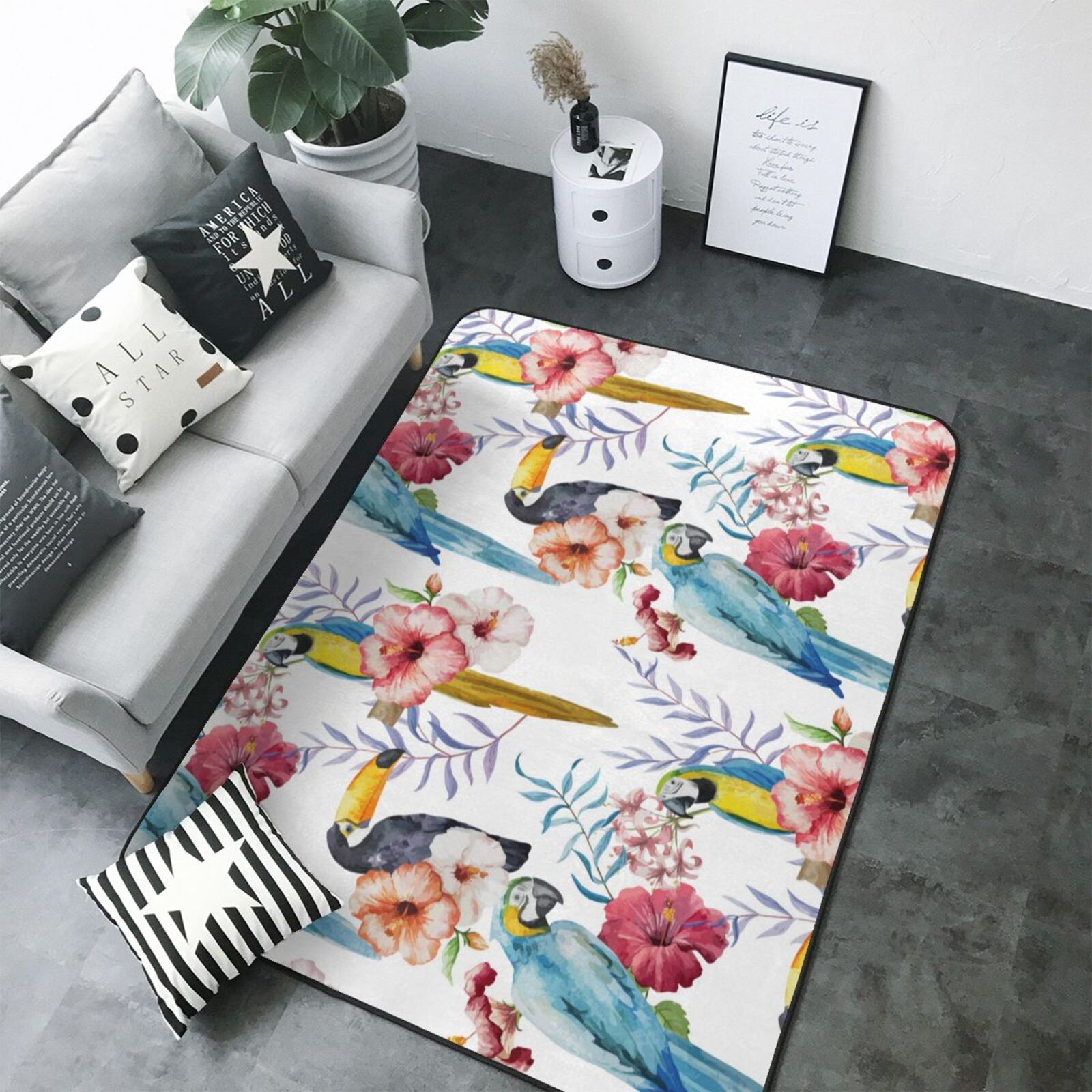 Parros Rugs Area Rugs For Living Room Decor - Cute Parrot Toucan Flower Soft Anti ...