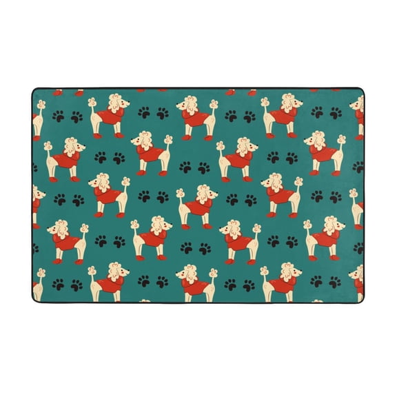 Area Rugs For Living Room Decor - Cute Poodle Dog Funny Red Anti Slip Throw Washable Rugs 3x5 For Bedroom, Soft Indoor Carpet For Bedroom Living Room 60x39In
