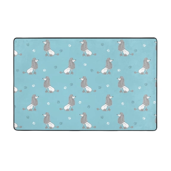 Area Rugs For Living Room Decor - Cute Poodle Dog Green Anti Slip Throw Washable Rugs 3x5 For Bedroom, Soft Indoor Carpet For Bedroom Living Room 60x39In