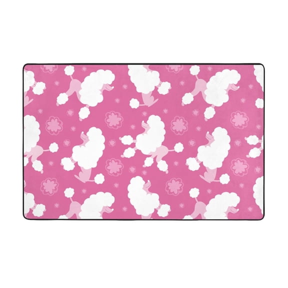 Area Rugs For Living Room Decor - Cute Poodle Dog Pink Anti Slip Throw Washable Rugs 3x5 For Bedroom, Soft Indoor Carpet For Bedroom Living Room 60x39In