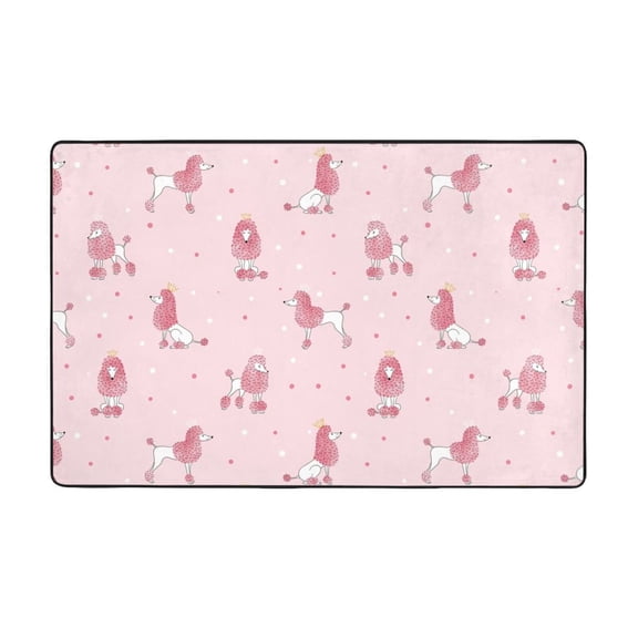 Area Rugs For Living Room Decor - Cute Poodle Dog Queen Pink_A Anti Slip Throw Washable Rugs 3x5 For Bedroom, Soft Indoor Carpet For Bedroom Living Room 60x39In