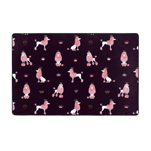 Area Rugs For Living Room Decor - Cute Poodle Dog Queen Pink Anti Slip Throw Washable Rugs 3x5 For Bedroom, Soft Indoor Carpet For Bedroom Living Room 60x39In