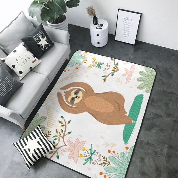 Area Rugs For Living Room Decor - Cute Sloth In Yoga Pose Tree Soft Anti Slip Throw Washable Rugs 5x7 For Bedroom, Indoor Carpet For Bedroom Living Room 80x58In