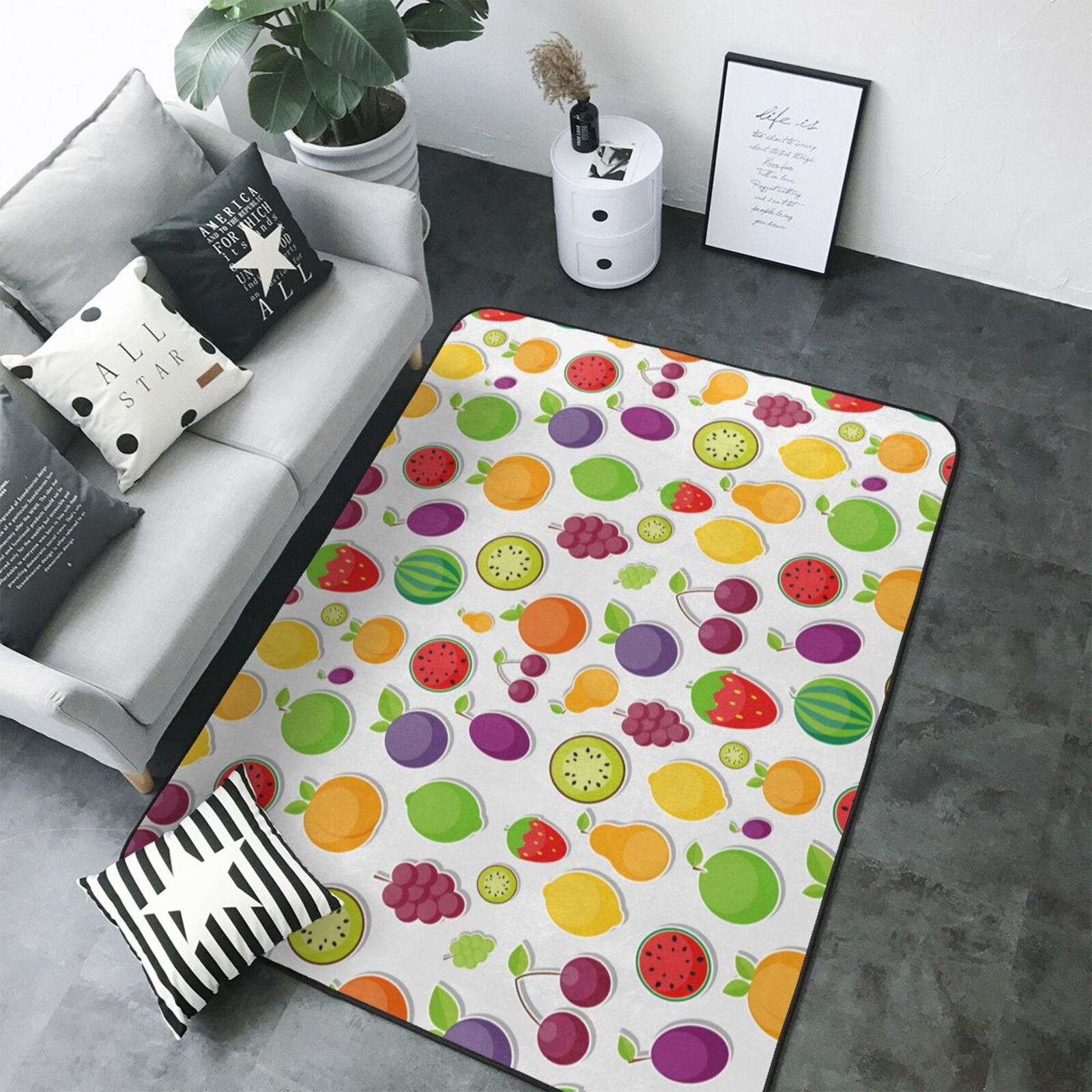 Area Rugs For Living Room Decor - Cute colorful fruits Anti Slip Throw ...