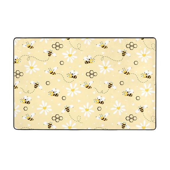 Area Rugs For Living Room Decor - Daisy Bee Yellow Cute Cartoon Anti Slip Throw Washable Rugs 3x5 For Bedroom, Soft Indoor Carpet For Bedroom Living Room 60x39In