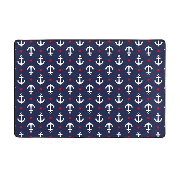 Area Rugs For Living Room Decor - Dark Blue Anchors Red Dots Anti Slip Throw Washable Rugs 3x5 For Bedroom, Soft Indoor Carpet For Bedroom Living Room 60x39In