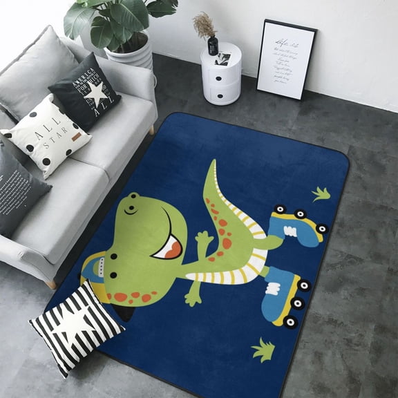 Area Rugs For Living Room Decor - Dino Playing Roller Skate Soft Anti Slip Throw Washable Rugs 5x7 For Bedroom, Indoor Carpet For Bedroom Living Room 80x58In