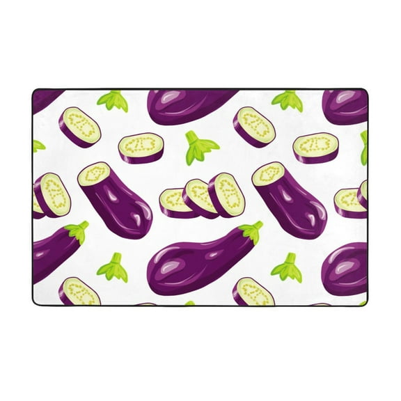 Area Rugs For Living Room Decor - Eggplant Slices Purple Anti Slip Throw Washable Rugs 3x5 For Bedroom, Soft Indoor Carpet For Bedroom Living Room 60x39In