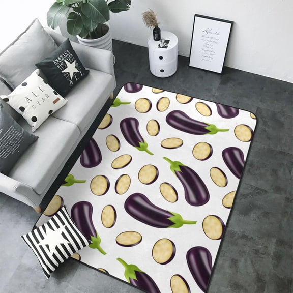Area Rugs For Living Room Decor - Eggplant slices Soft Anti Slip Throw Washable Rugs 5x7 For Bedroom, Indoor Carpet For Bedroom Living Room 80x58In