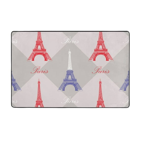 Area Rugs For Living Room Decor - Eiffel Tower Red Blue Anti Slip Throw Washable Rugs 3x5 For Bedroom, Soft Indoor Carpet For Bedroom Living Room 60x39In